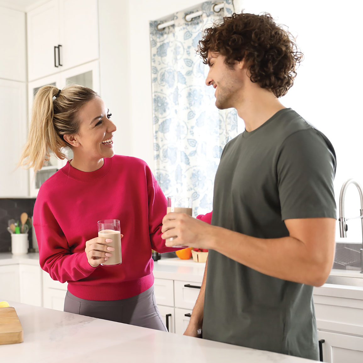 Couple Drinking Shake Laughing