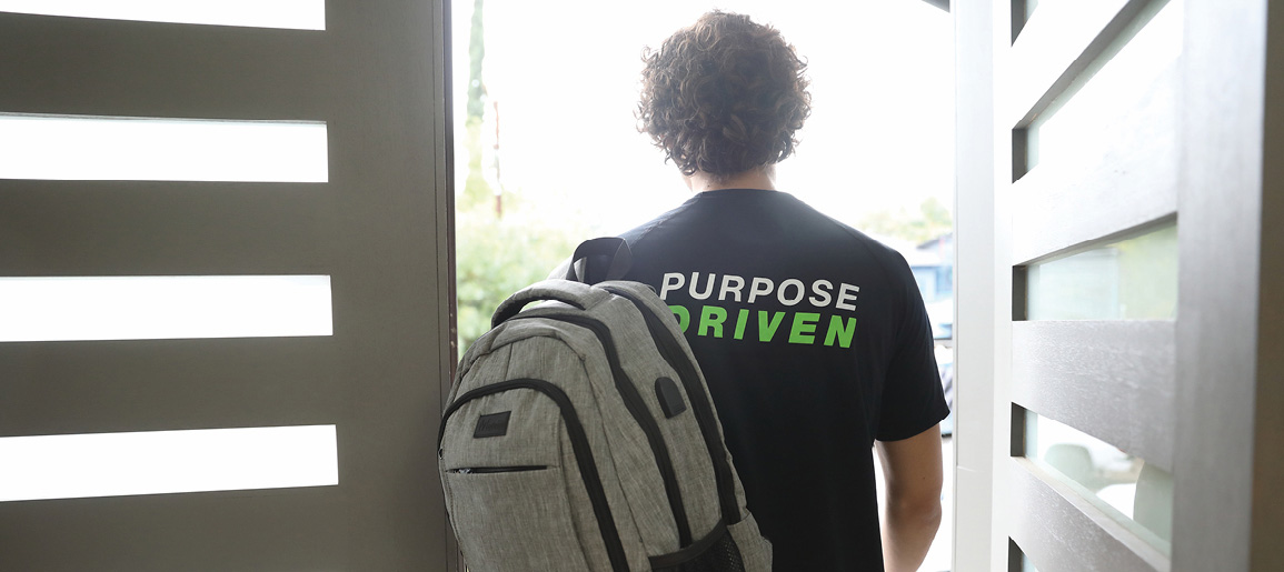 Man In Purpose Driven Tshirt Leaving The House