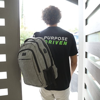 Man In Purpose Driven Tshirt Leaving The House
